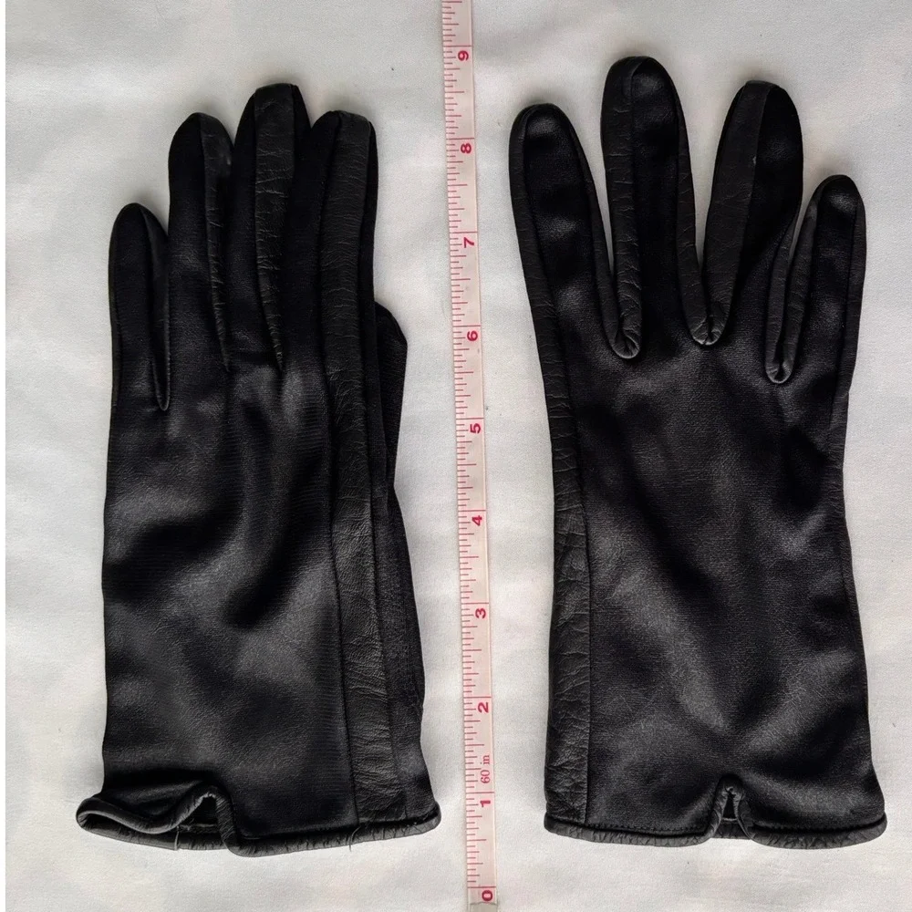 Black Leather Gloves Womens Classic Winter Dress Gloves Soft Lining Notched Cuff